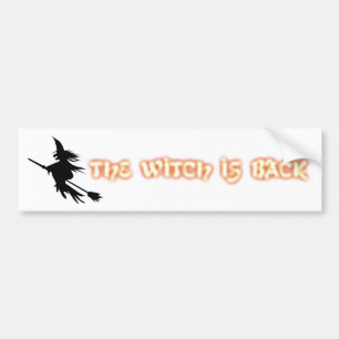 The Witch Is Back   Funny Halloween Orange Black Bumper Sticker