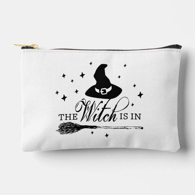The Witch Is In | Halloween Witch Hat & Broomstick Accessory Pouch (Front)