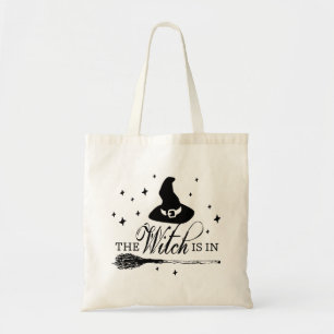 The Witch Is In Halloween Witch Hat & Broomstick Tote Bag
