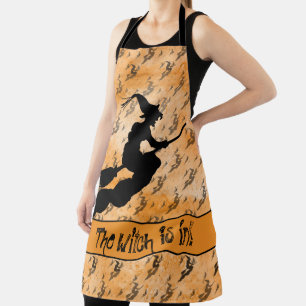 'The Witch is in' Halloween Witch Silhouette Apron