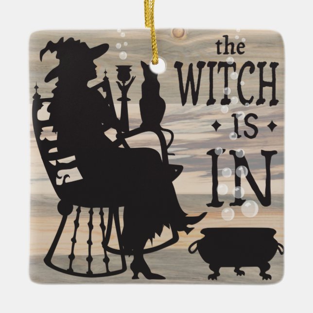 The Witch Is In/Out Reversible Door Sign Ceramic Ornament (Front)