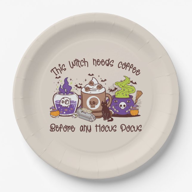 The Witch Needs Coffee - Coffee Lover Paper Plate (Front)