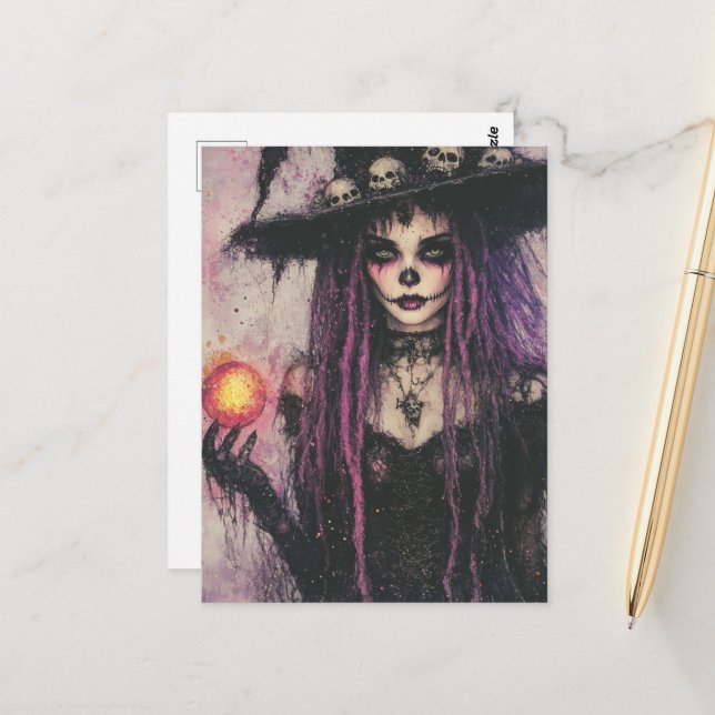 The Witch With Magick in her Hand Postcard (Front/Back In Situ)