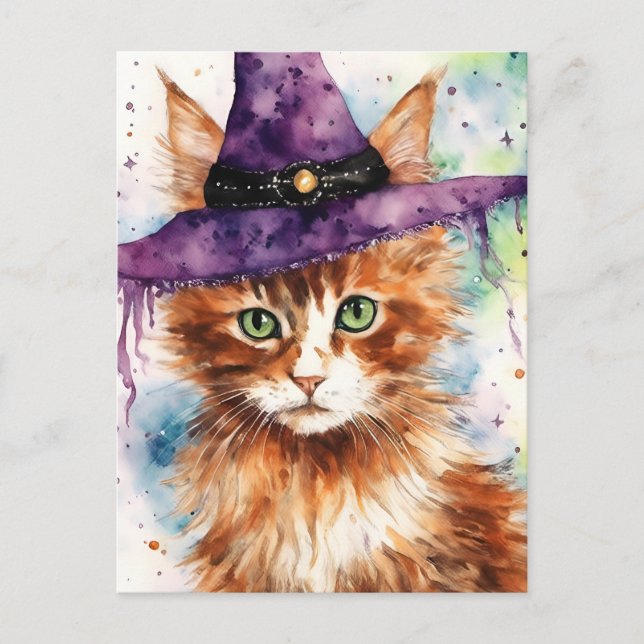 The Witches Familiar Watercolor Cat Postcard (Front)