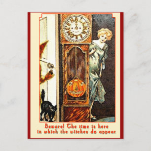 The Witching Hour Vintage Halloween Art Postcard