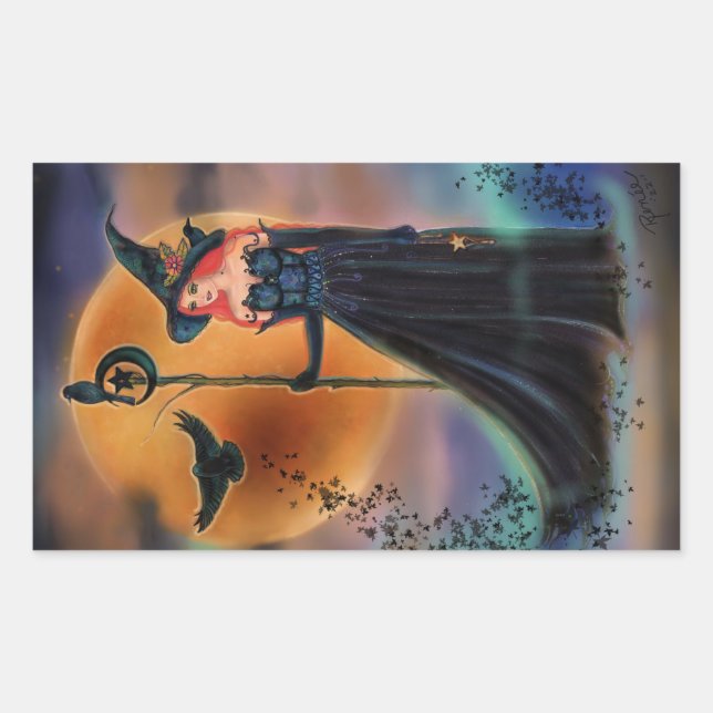 The witching hour witch by Renee Lavoie  Rectangular Sticker (Front)