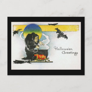 The Witch's Cauldron Halloween Vintage Postcard