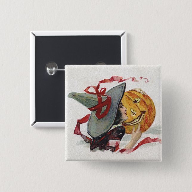 The Witch's Kiss: a Jack o Lantern on Halloween 15 Cm Square Badge (Front & Back)