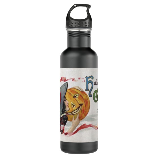 The Witch's Kiss: a Jack o Lantern on Halloween 710 Ml Water Bottle (Front)