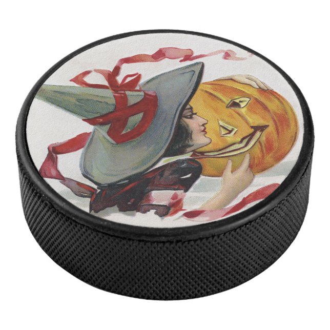 The Witch's Kiss: a Jack o Lantern on Halloween Hockey Puck (3/4)