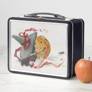 The Witch's Kiss: a Jack o Lantern on Halloween Metal Lunch Box