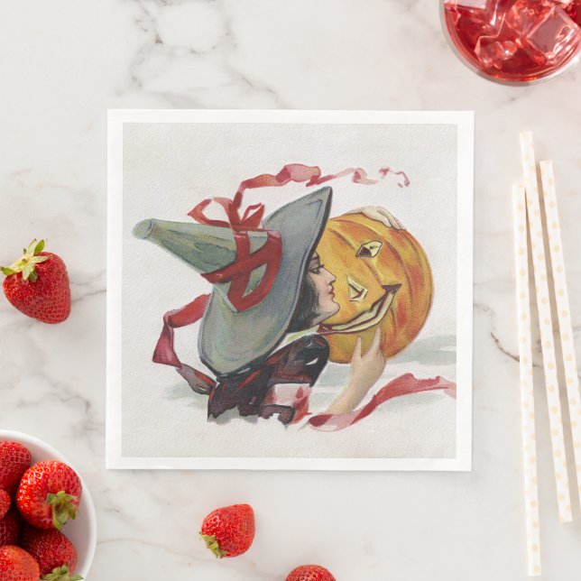 The Witch's Kiss: a Jack o Lantern on Halloween Napkin (Insitu)