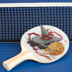 The Witch's Kiss: a Jack o Lantern on Halloween Ping Pong Paddle