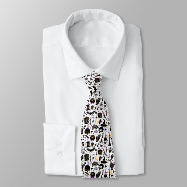 The Witch's Magical Tools Pattern Tie (Tied)