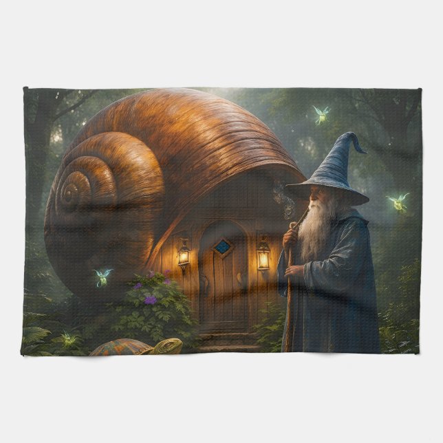 The wizard of the Shell enchanted fantasy tea towe Towel (Horizontal)