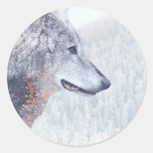 The wolf and the forest classic round sticker (Front)