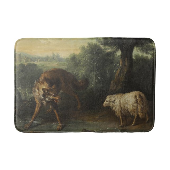 The Wolf and the Lamb (by Jean-Baptiste Oudry) Bath Mat (Front)