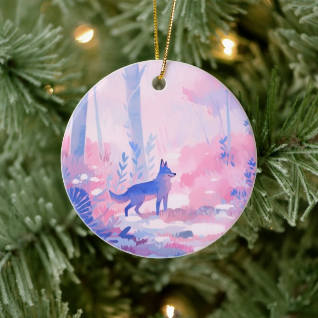 The Wolf in the Snow Ceramic Tree Decoration (Tree)
