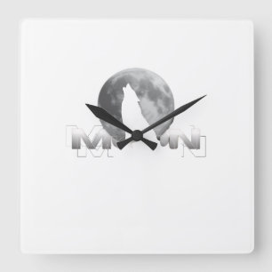 the wolf`s cry under the full moon square wall clock