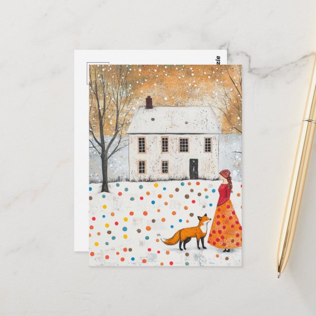 The Woman and Red Fox Postcard (Front/Back In Situ)
