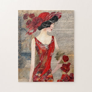 The Woman in a red dress collage Jigsaw Puzzle