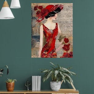 The Woman in a red dress collage Poster
