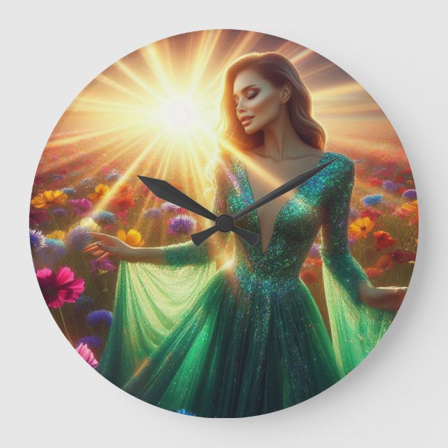 The Woman in the Green Dress on a Large Wall Clock (Front)