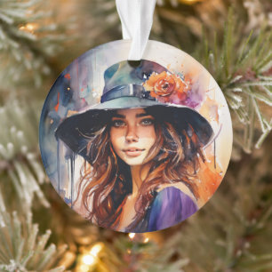 The Woman in the Hat: Portrait of Vibrant Grace Ornament