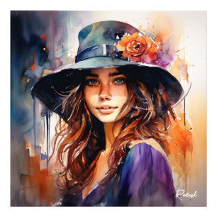 The Woman in the Hat: Portrait of Vibrant Grace Photo Print