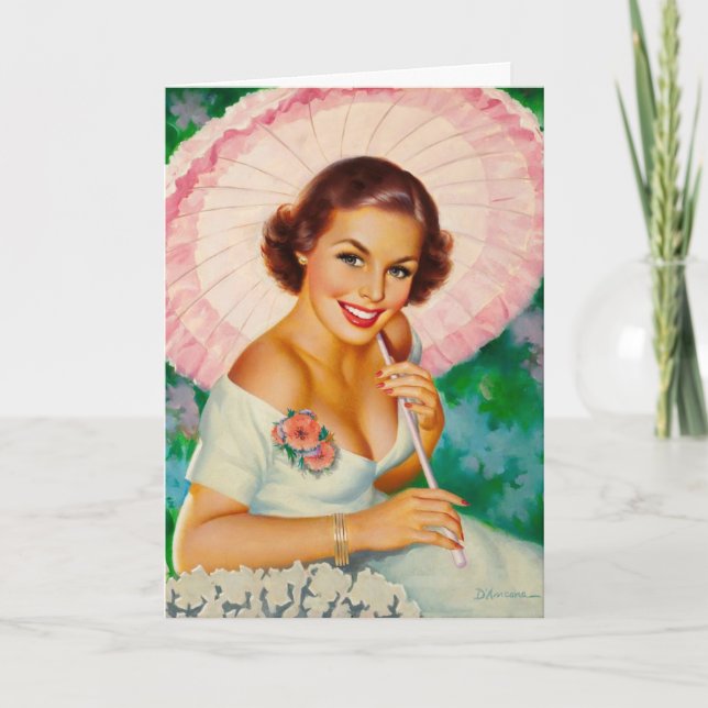 The Woman With a  Pink Umbrella, Birthday Card (Front)