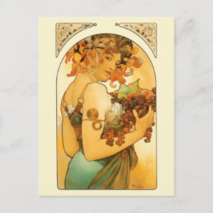 The Woman with Fruit by Mucha Postcard