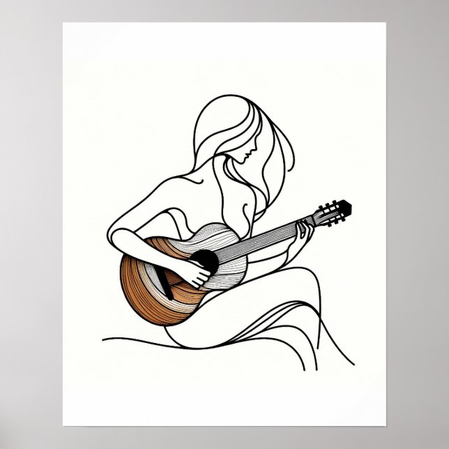 The Woman with the Guitar - Minimalist Line Art  Poster (Front)