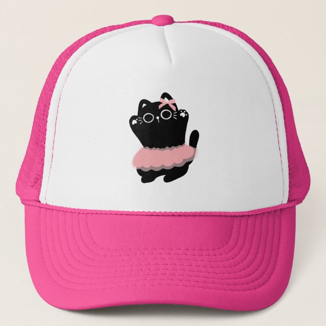 The women's hat is a black cat dancing  (Front)