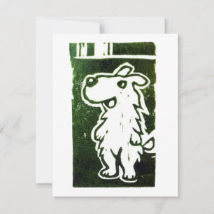 The Wonder Dog linocut RSVP Card