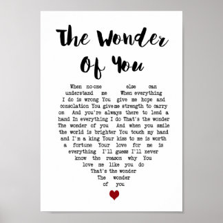 The Wonder Of You Heart Song Lyric Wall Art Print