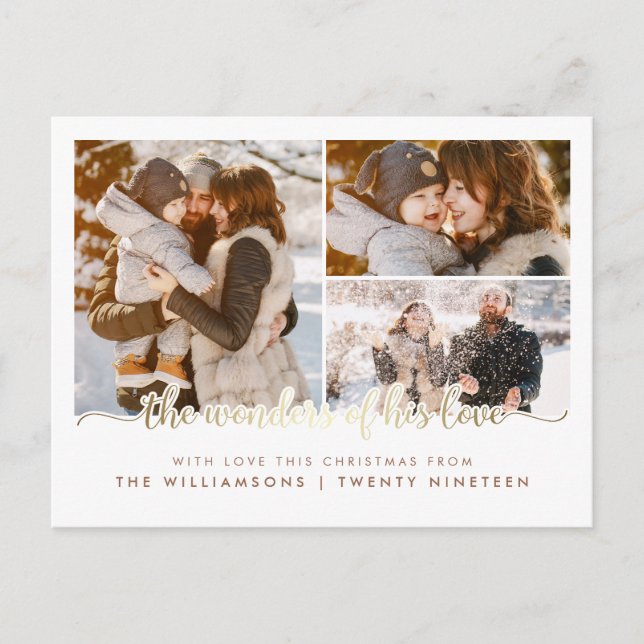 The Wonders Of His Love Christmas 3 Photo Collage Postcard (Front)