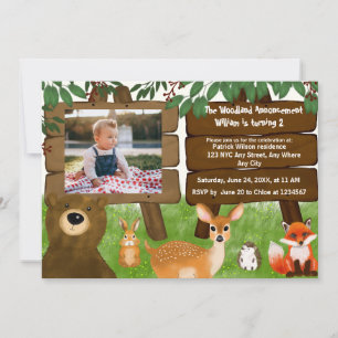 The Woodland Calling All Forest Animals Birthday  Invitation
