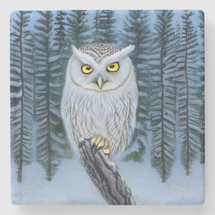 The Woodland North Woods Little Grey Owl Stone Coaster
