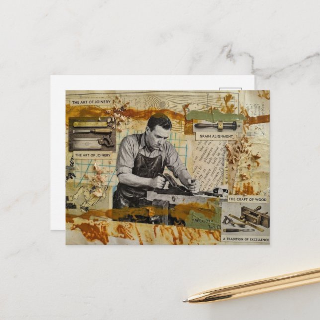 The woodworker collage postcard (Front/Back In Situ)