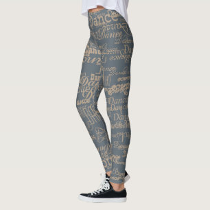 the word DANCE grey Leggings
