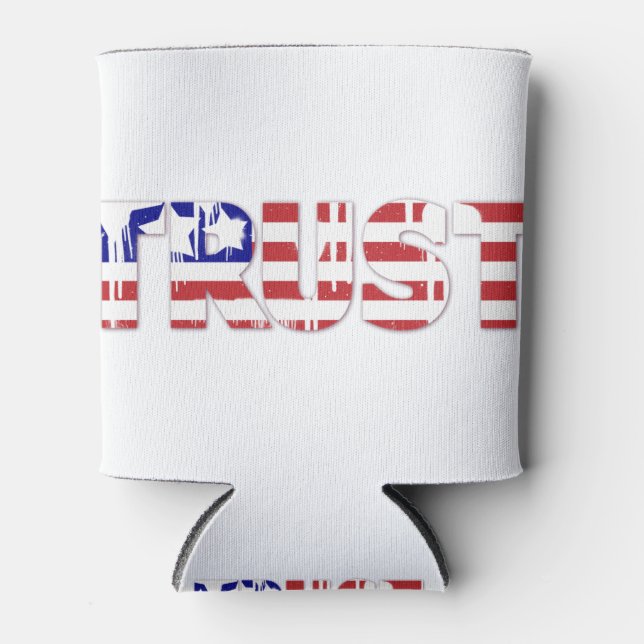 The word " Trust"  with American flag Can Cooler (Front)