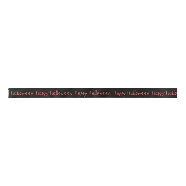 The words 'Happy Halloween' in orange on black Satin Ribbon (Front)
