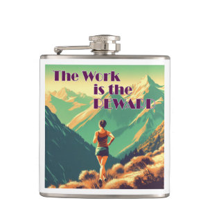 The Work Is The Reward Woman Runner Mountains Hip Flask