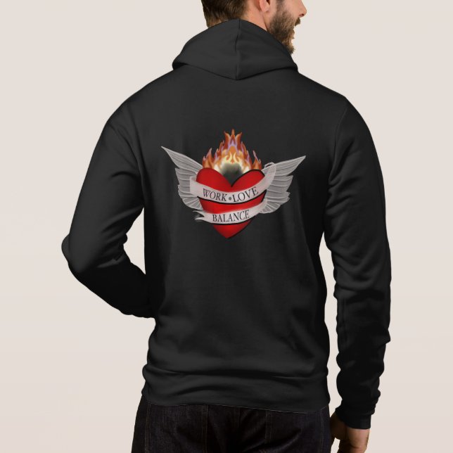 The WORK LOVE BALANCE back Script & Wing design Hoodie (Back)