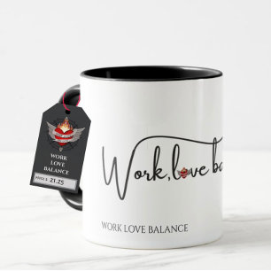 The WORK LOVE BALANCE script w/compass heart mini Mug
