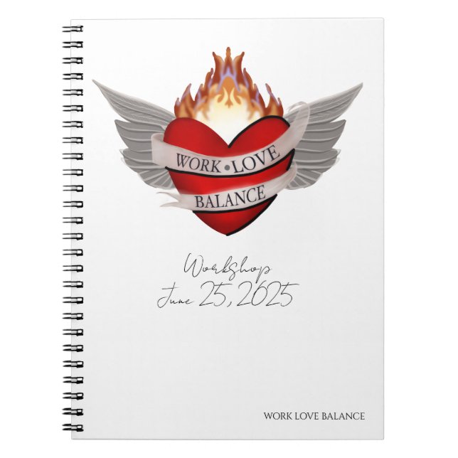 The WORK LOVE BALANCE white script lettering pad Notebook (Front)