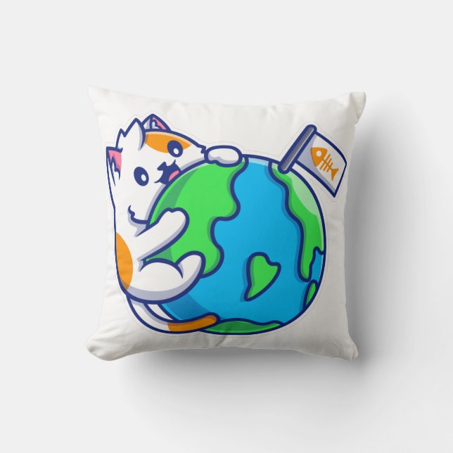 The World At Your Paws Cute Cushion (Front)
