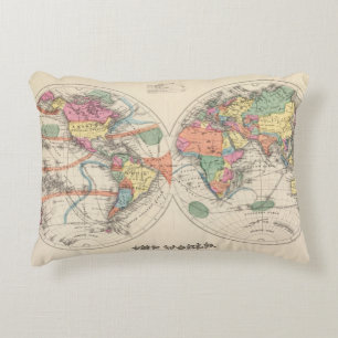 The world Atlas map with currents and trade winds Decorative Cushion