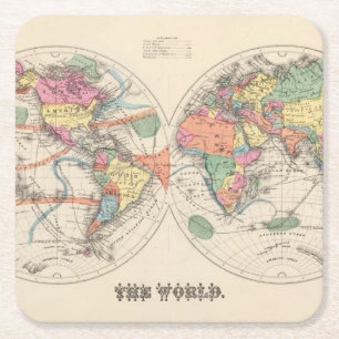 The world Atlas map with currents and trade winds Square Paper Coaster