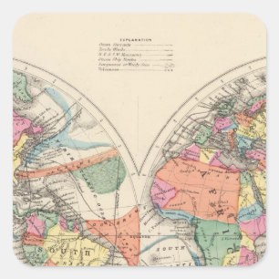 The world Atlas map with currents and trade winds Square Sticker